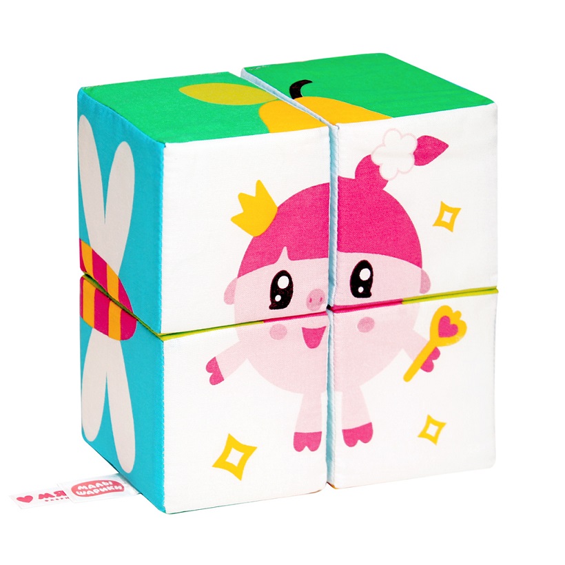 Набор из 4 мягких кубиков Собери Малышарика серия Малышарики, 8 см.  